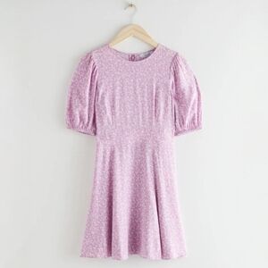 & Other Stories Women's Floral Mini Dress Size 2 Lilac Puff Sleeve Fit Flare